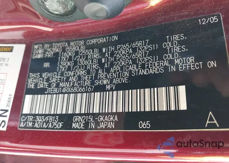 2006 Toyota 4Runner Sr5 Sport V6 z USA, uszkodzony, nr VIN JTEBU14RX68066167